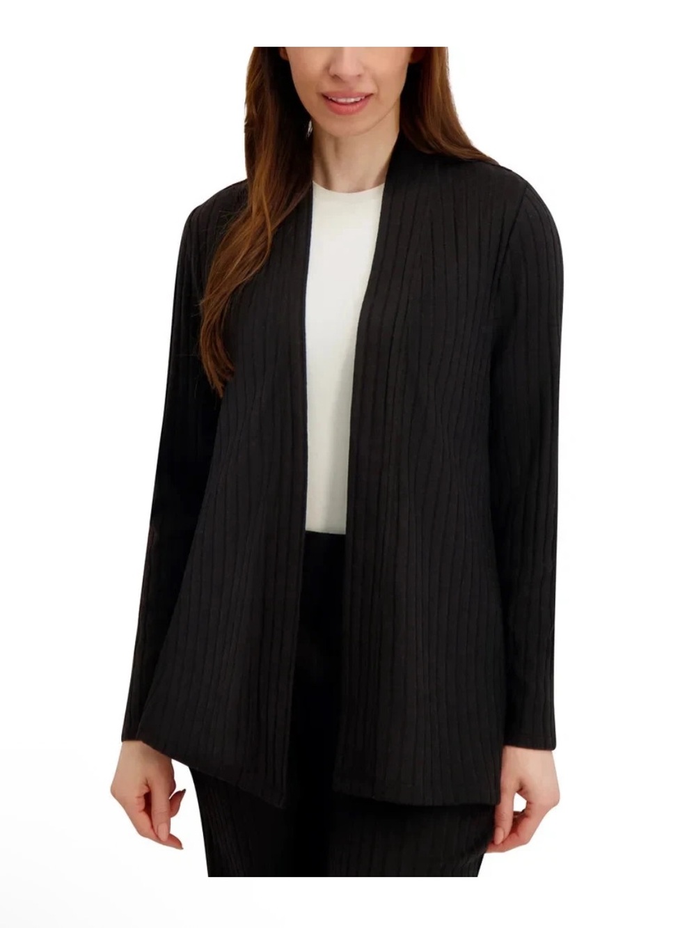 NWT Andrew Marc Black Open-Front Ribbed Women's Sweater Cardigan